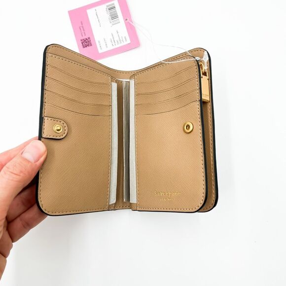 Kate Spade Morgan Cafe Mocha Leather Tan Black Compact Wallet - Picture 6 of 9